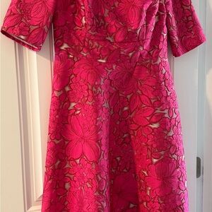 100% Silk Lela Rose (Couture) size 12 Dress EUC magenta, midi
